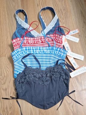 Colsie Women's Gingham Crop Tops Bralette  Lace  Bundle